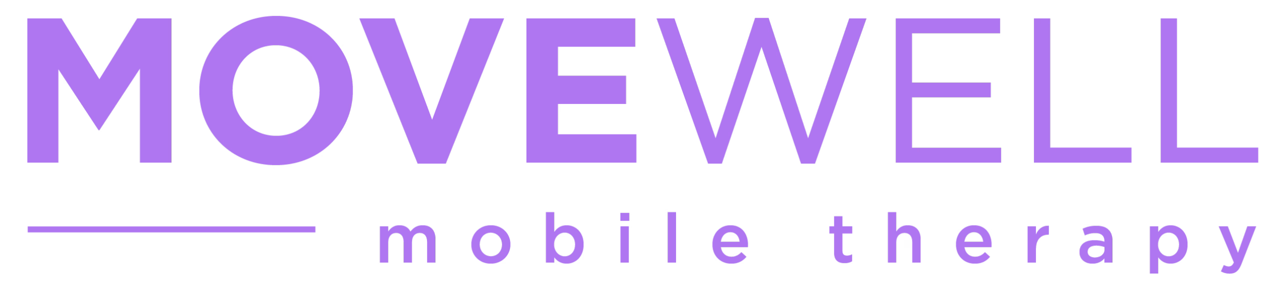 Logo for "MOVEWELL mobile therapy" with "MOVEWELL" in large purple letters and "mobile therapy" in smaller purple text below.